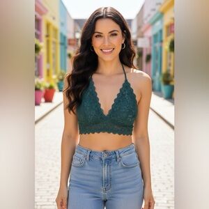 Free People Intimately Bralette, Tropical Green Lace Top, size Small/Medium